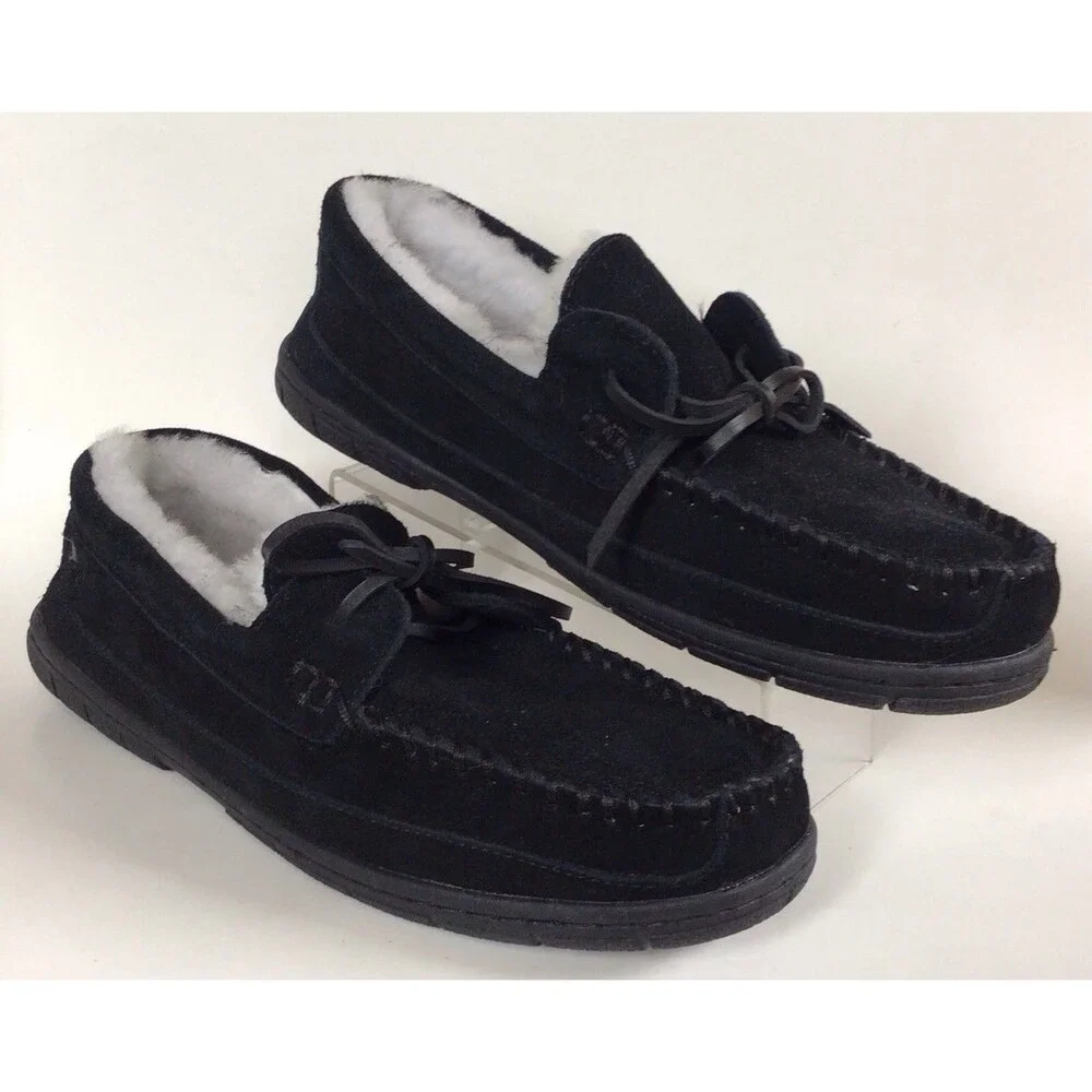 NEW LANDS’ END Men's Fuzzy Lined Lace Up Moccasin Slippers/Shoes (Size 9 M)